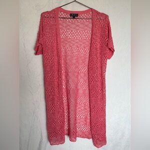 POL Coral Open-Weave Short Sleeve Cardigan NEW